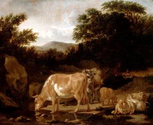Vacas e ovelhas em uma madeira